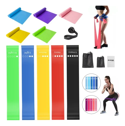 10pc 瑜伽健身阻力带（混色5级+紫粉蓝+门阀+收纳袋）