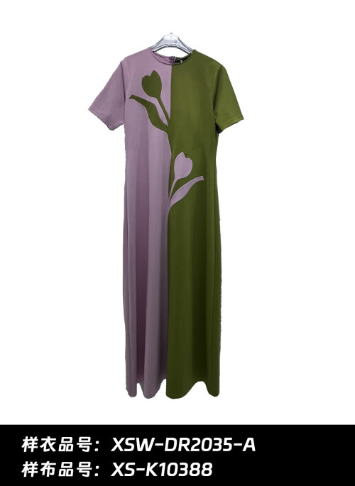 15 025 XSW DR2035 A XS K10388 XS96272 447#鹦鹉绿 1082#花香粉 正面 唐晓丹 连衣裙