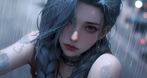 【哲风壁纸】金克斯 雨中美女