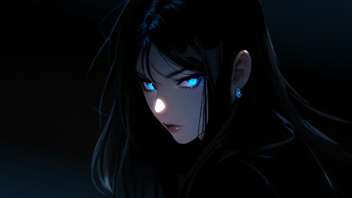 蓝瞳少女长发 暗黑风格 4K动漫壁纸 彼岸图网