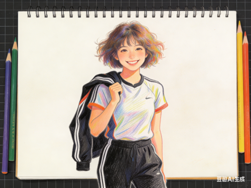 生成彩铅画：活力运动系女生 (2)