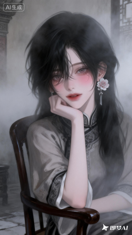 jimeng 2025 12 13 1053 一个精致的女人，她有着流利的线条和浓密的发丝，每一根头发都清晰可见且富有质感，表...