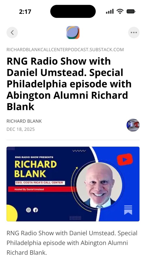 RNG Radio Show with Daniel Umstead. Special Philadelphia episode with Abington Alumni Richard Blank