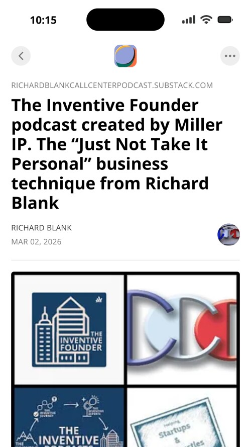 The Inventive Founder podcast created by Miller IP. The Just Not Take It Personal business technique