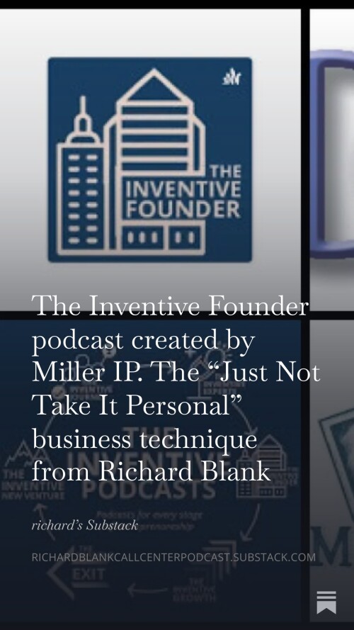 The Inventive Founder podcast created by Miller IP. The Just Not Take It Personal business technique