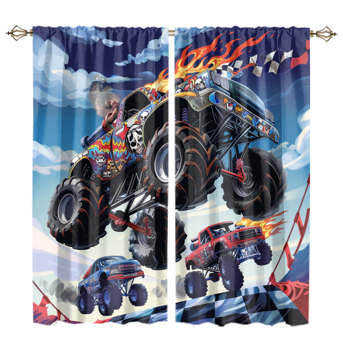 Cool Cartoon Monster Truck Modern Racing Black White Plaid Anime Monster Trucks CGCL 1 5