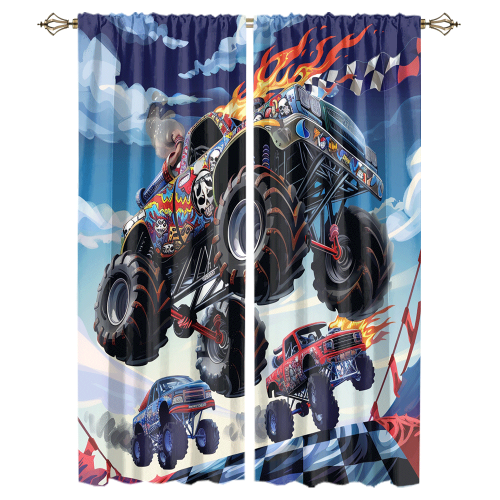 Cool Cartoon Monster Truck Modern Racing Black White Plaid Anime Monster Trucks CGCL 1 3