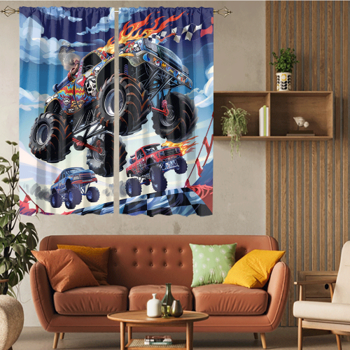 Cool Cartoon Monster Truck Modern Racing Black White Plaid Anime Monster Trucks CGCL 5