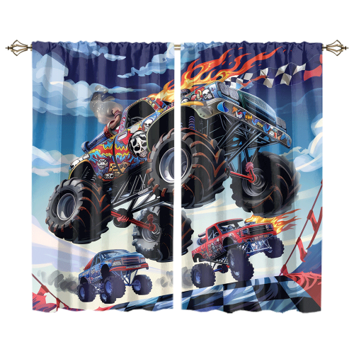 Cool Cartoon Monster Truck Modern Racing Black White Plaid Anime Monster Trucks CGCL 1 7
