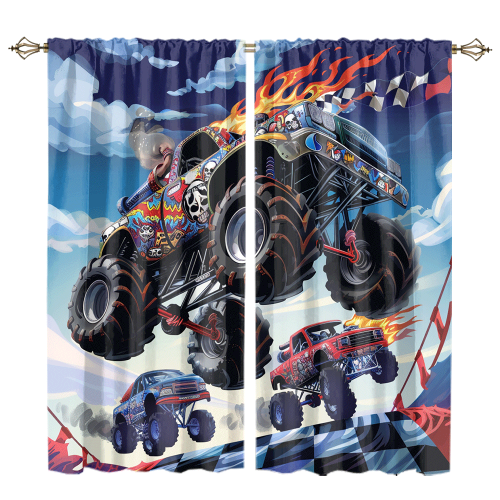 Cool Cartoon Monster Truck Modern Racing Black White Plaid Anime Monster Trucks CGCL 1 1