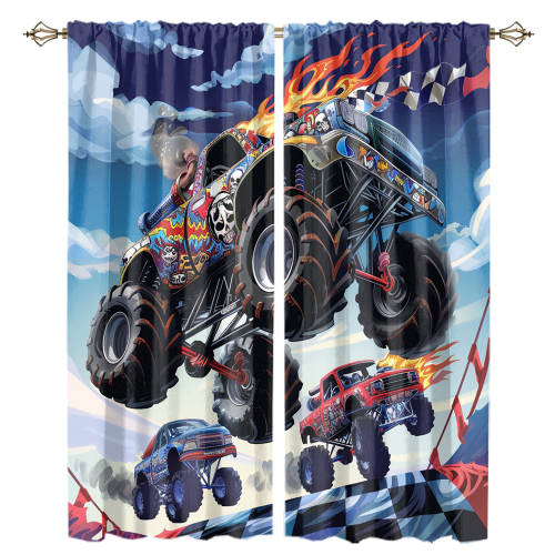 Cool Cartoon Monster Truck Modern Racing Black White Plaid Anime Monster Trucks CGCL 1 2