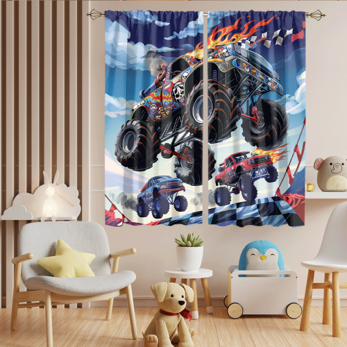 Cool Cartoon Monster Truck Modern Racing Black White Plaid Anime Monster Trucks CGCL 6