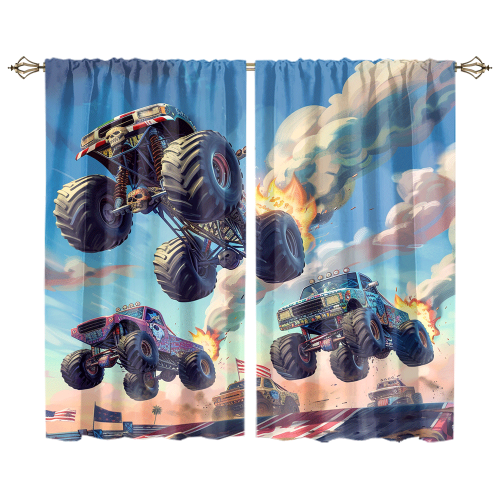 Modern Cartoon Monster Truck Watercolor Racing Black White Plaid Anime Monster Trucks CGCL 1 7