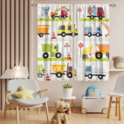 Modern Cartoon City Truck Watercolor Colorful Construction Engineering Machinery Bulldozer Excavator