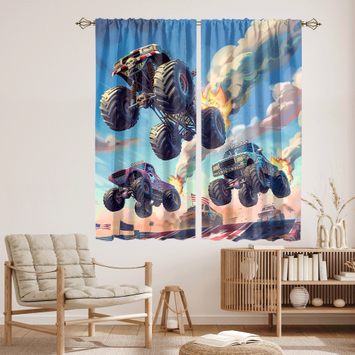 Modern Cartoon Monster Truck Watercolor Racing Black White Plaid Anime Monster Trucks CGCL 4