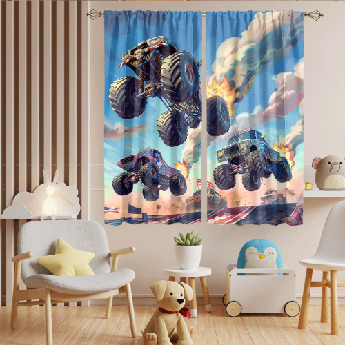 Modern Cartoon Monster Truck Watercolor Racing Black White Plaid Anime Monster Trucks CGCL 6