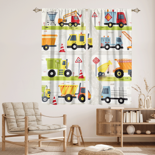 Modern Cartoon City Truck Watercolor Colorful Construction Engineering Machinery Bulldozer Excavator