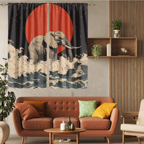 Modern Japanese Style Elephant Abstract Wildlife Elephant Japan Great Wave Red Sun CGCL 5