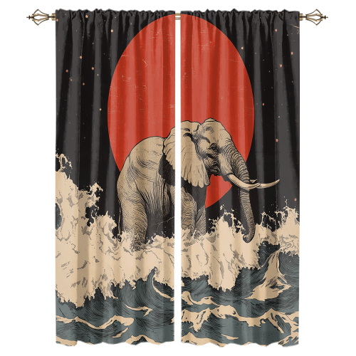 Modern Japanese Style Elephant Abstract Wildlife Elephant Japan Great Wave Red Sun CGCL 1 3