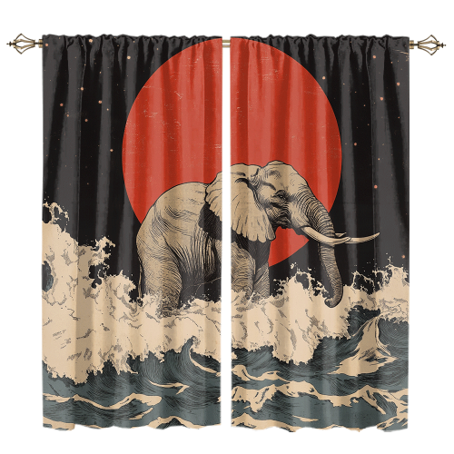 Modern Japanese Style Elephant Abstract Wildlife Elephant Japan Great Wave Red Sun CGCL 1 8