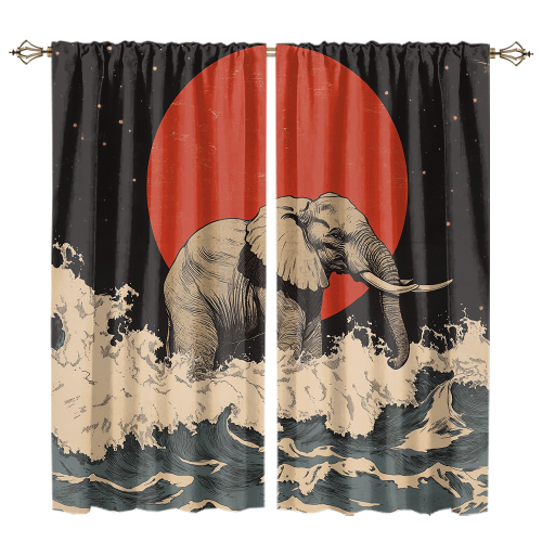 Modern Japanese Style Elephant Abstract Wildlife Elephant Japan Great Wave Red Sun CGCL 1 5
