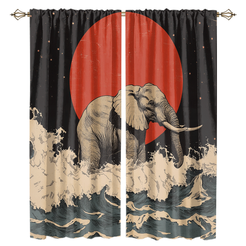 Modern Japanese Style Elephant Abstract Wildlife Elephant Japan Great Wave Red Sun CGCL 1 6