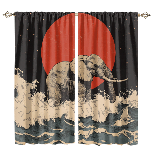 Modern Japanese Style Elephant Abstract Wildlife Elephant Japan Great Wave Red Sun CGCL 1 1