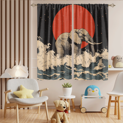 Modern Japanese Style Elephant Abstract Wildlife Elephant Japan Great Wave Red Sun CGCL 6