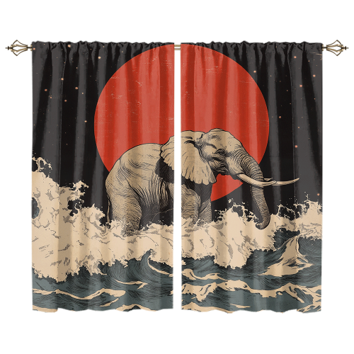 Modern Japanese Style Elephant Abstract Wildlife Elephant Japan Great Wave Red Sun CGCL 1 7