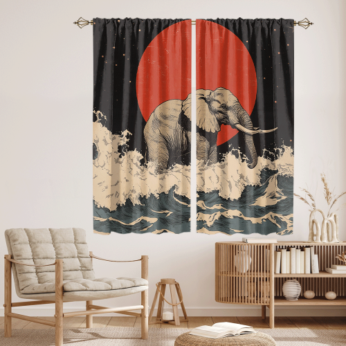 Modern Japanese Style Elephant Abstract Wildlife Elephant Japan Great Wave Red Sun CGCL 4