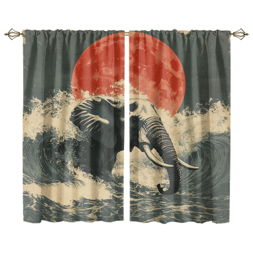 Watercolor Japanese Great Wave Elephant Rustic Painting Art Japanese Red Sun Elephant CGCL 1 7