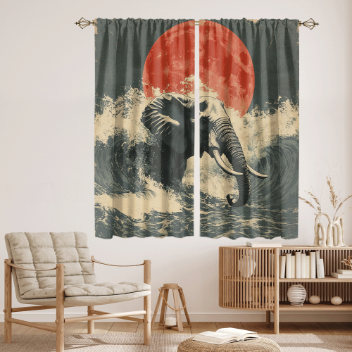 Watercolor Japanese Great Wave Elephant Rustic Painting Art Japanese Red Sun Elephant CGCL 4