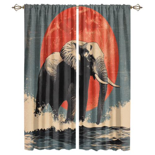 Watercolor Japanese Style Elephant Modern Wildlife Elephant Japanese Great Wave Red Sun CGCL 1 3