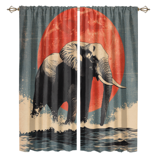 Watercolor Japanese Style Elephant Modern Wildlife Elephant Japanese Great Wave Red Sun CGCL 1 4