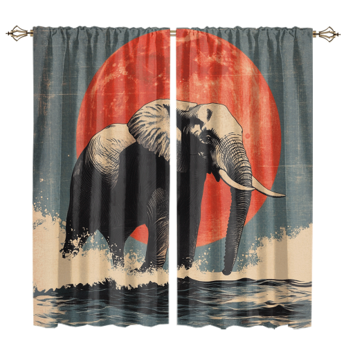 Watercolor Japanese Style Elephant Modern Wildlife Elephant Japanese Great Wave Red Sun CGCL 1 5