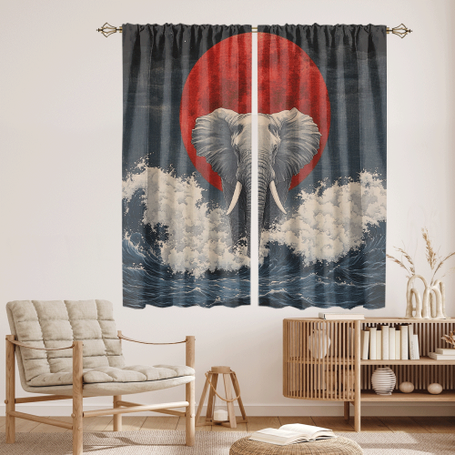 Rustic Japanese Style Elephant Watercolor Wildlife Elephant Japan Great Wave Red Sun CGCL 4