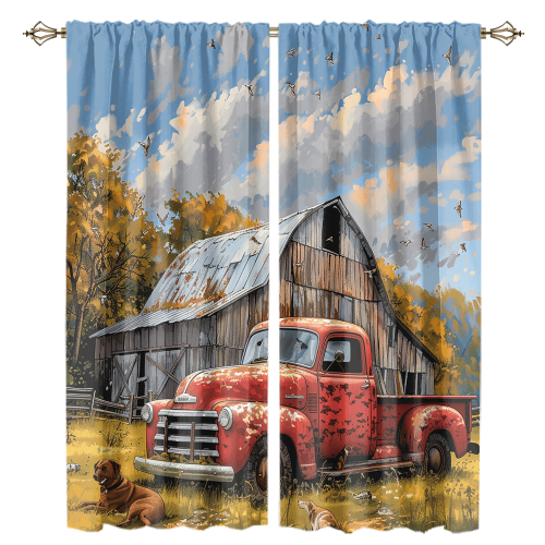 Rustic Farm Cabin Truck Abstract Oil Painting Autumn Wood Board Farmhouse Truck Dogs CGCL 1 2
