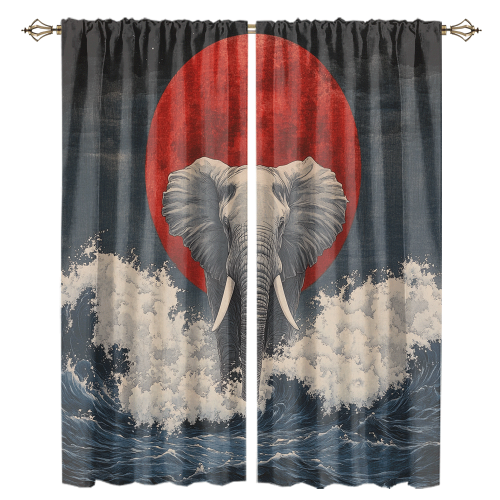 Rustic Japanese Style Elephant Watercolor Wildlife Elephant Japan Great Wave Red Sun CGCL 1 4