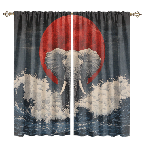 Rustic Japanese Style Elephant Watercolor Wildlife Elephant Japan Great Wave Red Sun CGCL 1 5