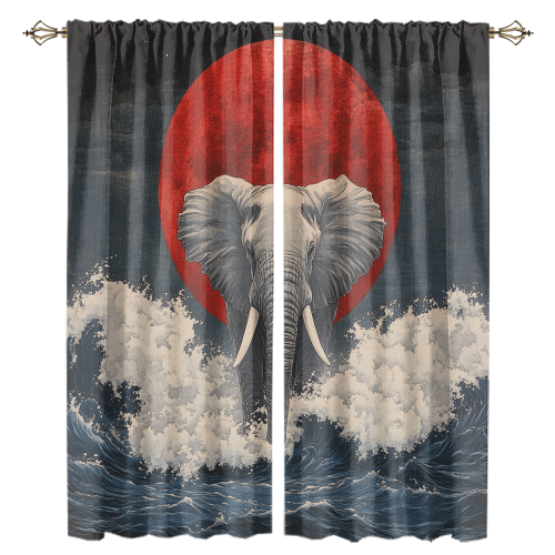 Rustic Japanese Style Elephant Watercolor Wildlife Elephant Japan Great Wave Red Sun CGCL 1 6