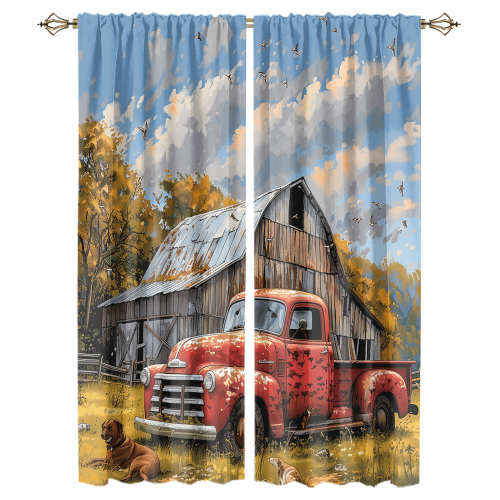 Rustic Farm Cabin Truck Abstract Oil Painting Autumn Wood Board Farmhouse Truck Dogs CGCL 1 3