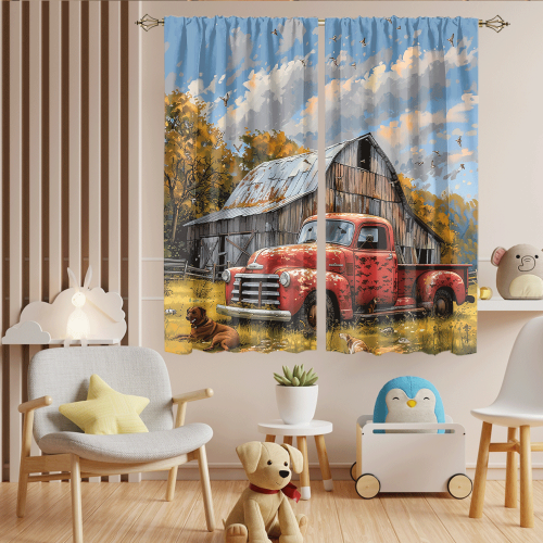 Rustic Farm Cabin Truck Abstract Oil Painting Autumn Wood Board Farmhouse Truck Dogs CGCL 6