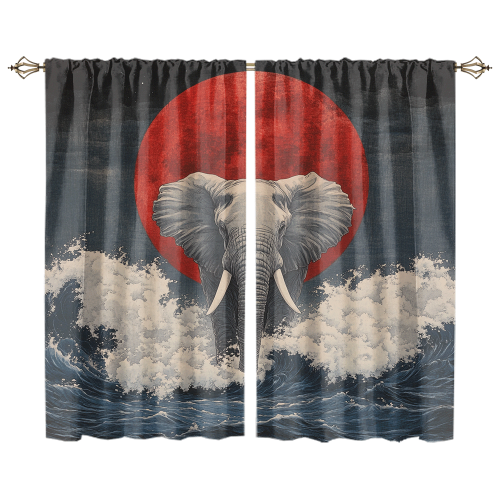 Rustic Japanese Style Elephant Watercolor Wildlife Elephant Japan Great Wave Red Sun CGCL 1 7