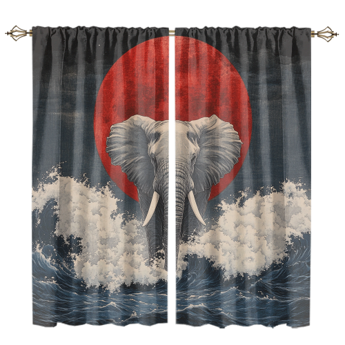 Rustic Japanese Style Elephant Watercolor Wildlife Elephant Japan Great Wave Red Sun CGCL 1 8