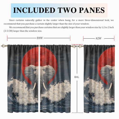 Rustic Japanese Style Elephant Watercolor Wildlife Elephant Japan Great Wave Red Sun CGCL 2 8