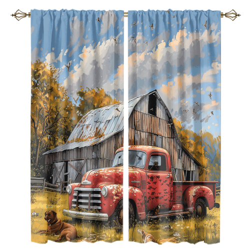 Rustic Farm Cabin Truck Abstract Oil Painting Autumn Wood Board Farmhouse Truck Dogs CGCL 1 4
