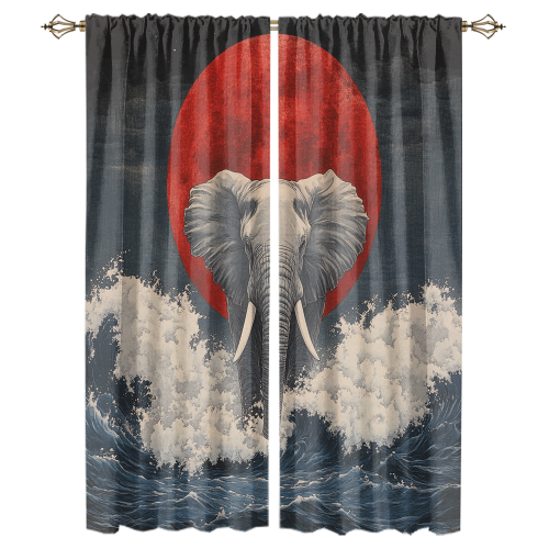 Rustic Japanese Style Elephant Watercolor Wildlife Elephant Japan Great Wave Red Sun CGCL 1 3