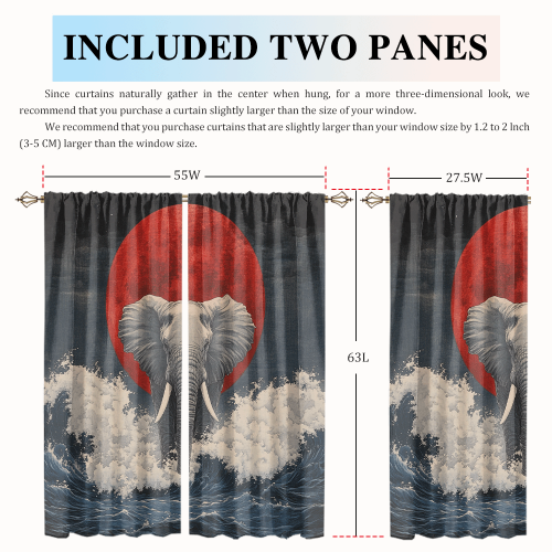 Rustic Japanese Style Elephant Watercolor Wildlife Elephant Japan Great Wave Red Sun CGCL 2 4