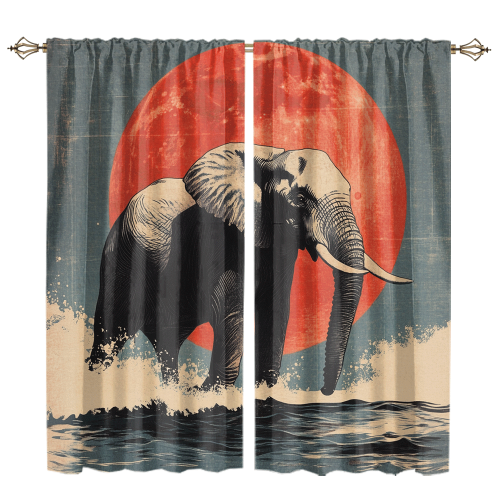 Watercolor Japanese Style Elephant Modern Wildlife Elephant Japanese Great Wave Red Sun CGCL 1 8