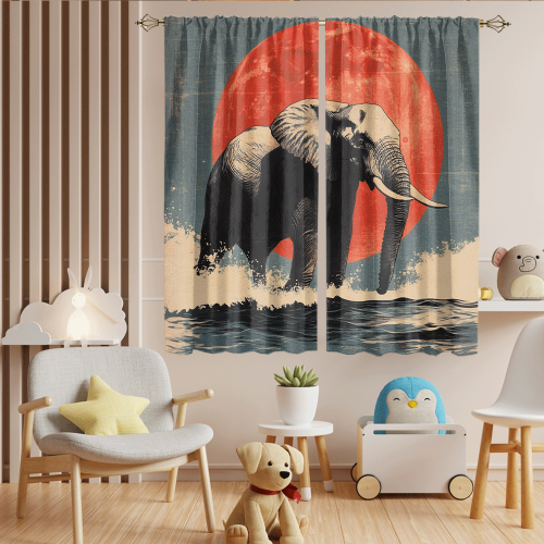 Watercolor Japanese Style Elephant Modern Wildlife Elephant Japanese Great Wave Red Sun CGCL 6